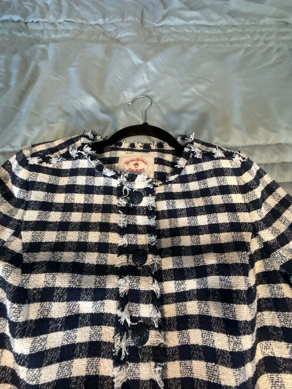 Brooks Brothers Red Fleece Gingham Tweed Frayed Edge Jacket and Skirt Set